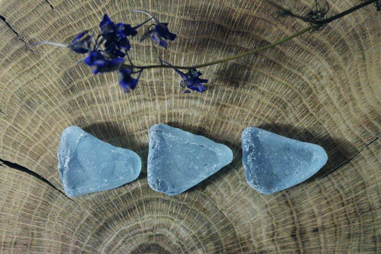 Blue sea glass pieces