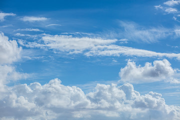 Blue sky from above heave clouds background.