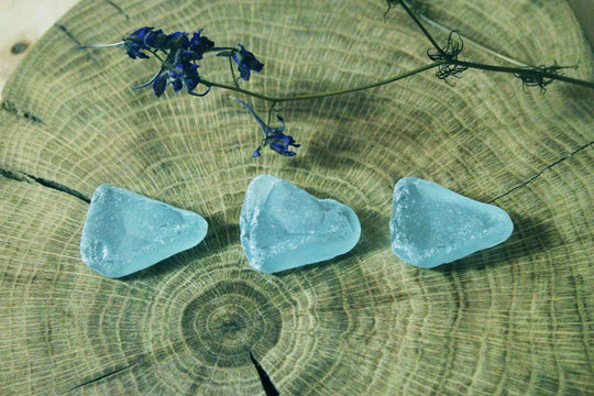 Blue sea glass pieces