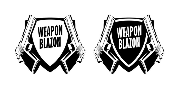 Pistol Weapon Logo Label Emblem - Vector Badge Illustration On White Background.