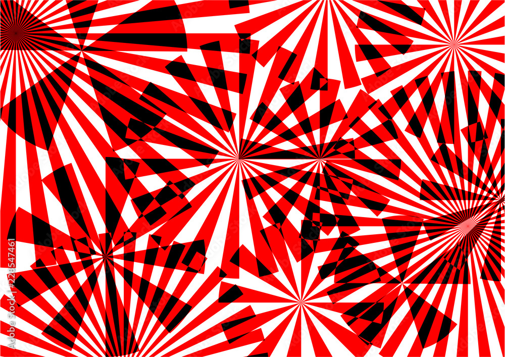 Poster abstract red sunburst circular geometric shape with the radial line isolated on white background. su