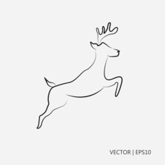 Vector illustration. Jumping deer. An animal. Sketch. Drawing for children. Flat icon