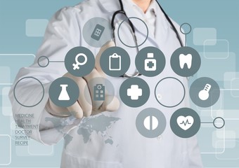 Doctor with stethoscope and digital icons