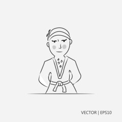 Fototapeta na wymiar Vector illustration. Martial arts: judo, aikido, karate, taekwondo. A powerful judoka. . Sketch. Drawing for children. Flat icon