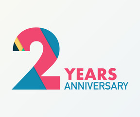 2 years anniversary emblem. Anniversary icon or label. 2 years celebration and congratulation design element.