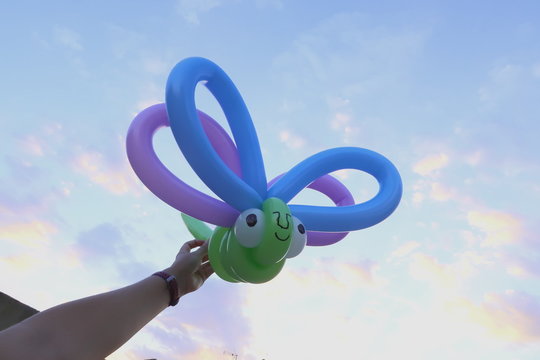 Libelula de globos de colores . Figura de globoflexia