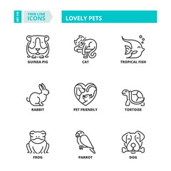 Thin line icons. Lovely pets