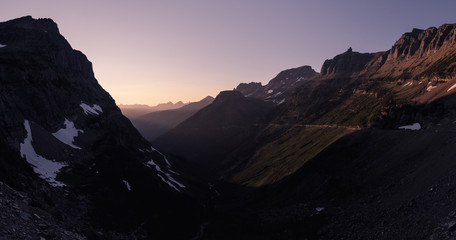 Pollack mountain and Going to the Sun Road at sunset, Glacier National Park, Montana