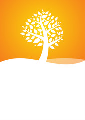 Vector : Tree and leaves on orange background