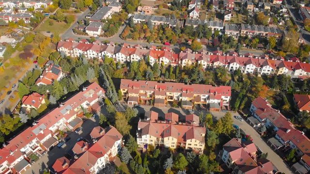 a lot of houses in a traditional Polish suburbs (aerial view)