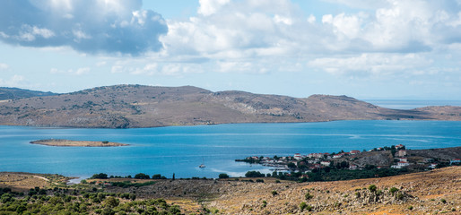 Panoramic view of Bay of Kalloni on Lesvos island in Greece