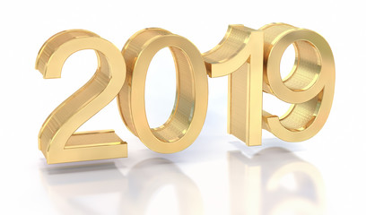 3D Gold Metal 2019 on White