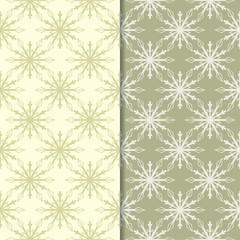 Snowflakes. Seamless patterns. Olive green winter ornaments