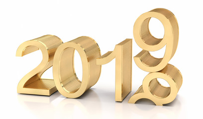 3D Golden Text 2019 on white Background