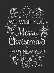 Concept of Christmas background with ornaments and wishes. Vector.