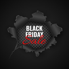 Obraz premium Black Friday sale background. Hole in black paper. Vector illustration