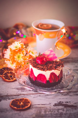 strawberry cake and flowers