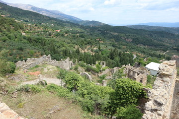 Fototapeta na wymiar Archaeological Site of Mystras, abandoned ancient town, Peloponnese, Greece