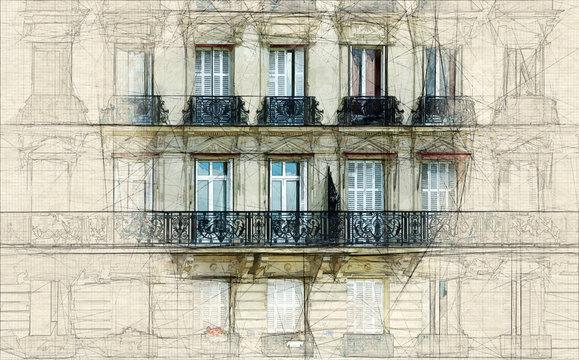 Sketch of Parisian facade