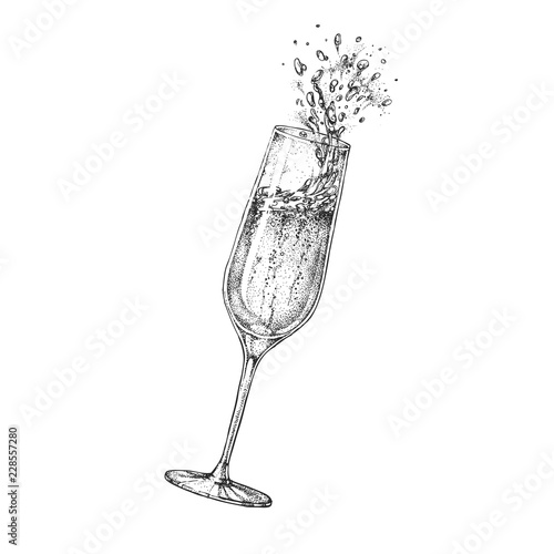 "Vector illustration of hand drawing champagne glass with splash" Stock