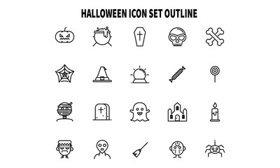 Halloween Icon Set (Outline). Editable Stroke. 64x64 Pixel Perfect.