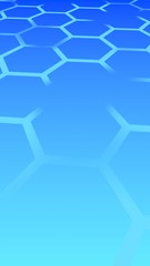 Translucent honeycomb on a gradient blue sky background. Perspective view on polygon look like honeycomb. Isometric geometry. Vertical image orientation. 3D illustration