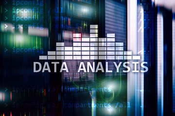 Fototapeta na wymiar Big Data analysis text on server room background. Internet and modern technology concept.