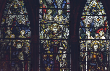 Interiors of Lichfield Cathedral - Stained Glass Nave A Close up