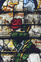 Interiors of Lichfield Cathedral - Stained Glass in Lady Chapel N2 - The Flagellation, The Mocking and The Annunciation Close up E