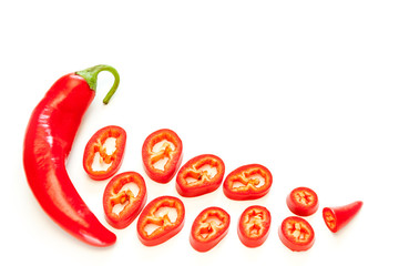 Sliced red hot chili peppers.