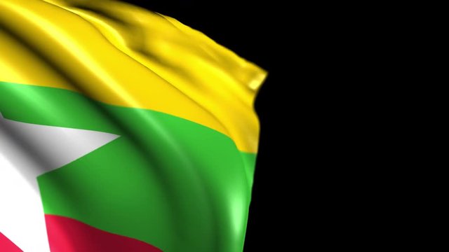 Flag of Myanmar. Animated Slow pan to the right with black background. Transition element