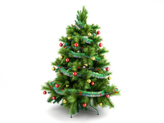 Christmas tree with colorful toys 3d render isolated on white
