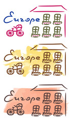 Europe house sketch with felt-tip pen and watercolor grunge vector illustration
