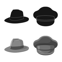 Vector design of headgear and cap logo. Set of headgear and accessory stock vector illustration.