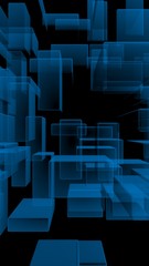 Blue and dark abstract digital and technology background. The pattern with repeating rectangles. 3D illustration