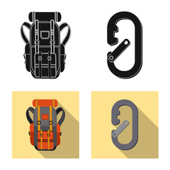 Vector illustration of mountaineering and peak symbol. Set of mountaineering and camp stock symbol for web.