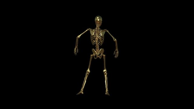 golden skeleton dancing, loop, animation, transparent background
