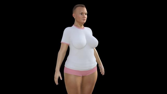 3d model of a woman grows thin and again becomes fuller, loop, Alpha channel