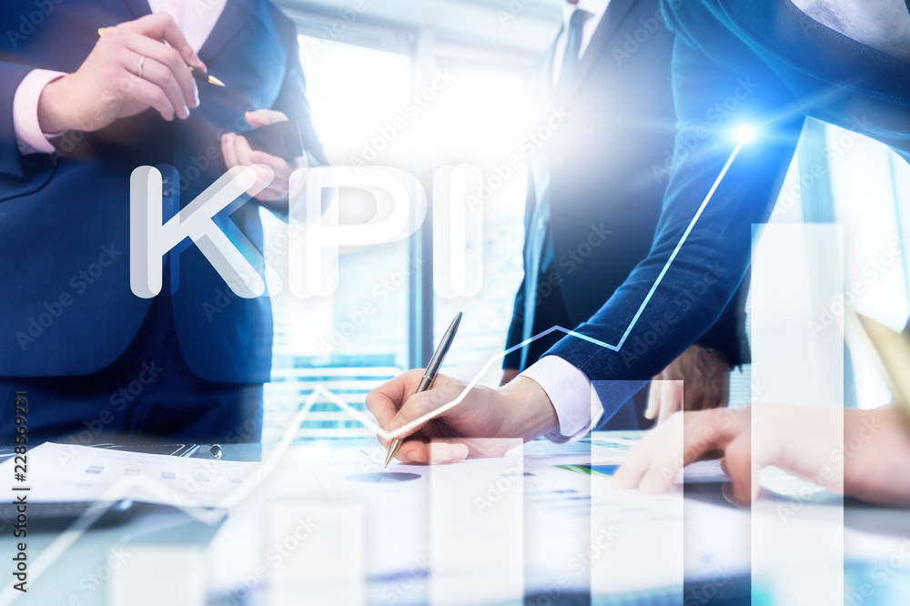 Poster kpi - key performance indicator graph on blurred background.
