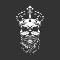 Vintage king skull in royal crown