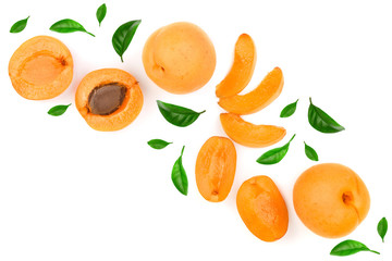 Apricot fruits isolated on white background with copy space for your text. Top view. Flat lay pattern