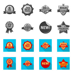 Vector illustration of emblem and badge sign. Set of emblem and sticker stock symbol for web.