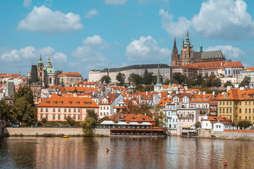 Naklejka na ściany i meble View of the Prague Castle and St. Vitus Cathedral from the Vltava River,Prague, Czech Republic