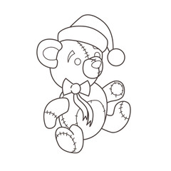 Christmas toy Teddy, in a cap and with a bow. 