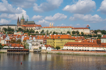Fototapeta premium View of the Prague Castle and St. Vitus Cathedral from the Vltava River,Prague, Czech Republic