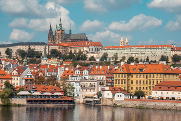 View of the Prague Castle and St. Vitus Cathedral from the Vltava River,Prague, Czech Republic