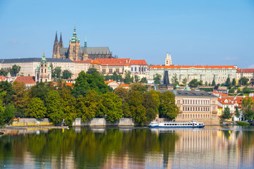 Fototapeta na wymiar View of the Prague Castle and St. Vitus Cathedral from the Vltava River,Prague, Czech Republic