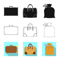 Vector design of suitcase and baggage icon. Collection of suitcase and journey stock symbol for web.