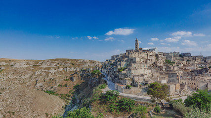 Fototapeta premium The sassi of Matera, Italy and the valley and creek of the Murgia National Park