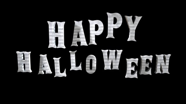 Seamless animation of Halloween text with alpha channel. Happy Halloween letters in and out.